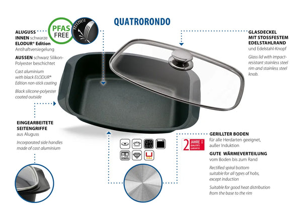 ELO RECTANGULAR ROASTER WITH GLASS LID 40X22CM QUATRORONDO