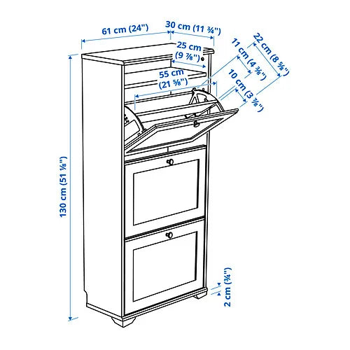 IKEA BRUSALI SHOE CABINET WITH 3 COMPATMENT  24x11 3/4x51 1/