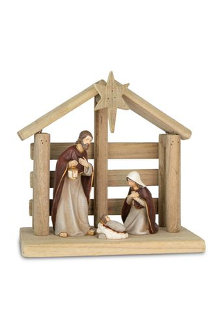 RIFFELMACHER KRIPPE MIT MARIA UND JESUS  POLY/HOLZ 14X8X14CM