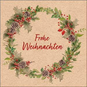 XMAS NAPKINS 33X33 RECYCLED WEINHNACHTKRANZ NATUR