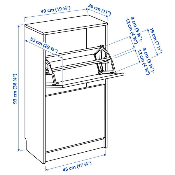 IKEA BISSA SHOE CABINET WITH 2 COMPARTMENTS 49x28x93cm