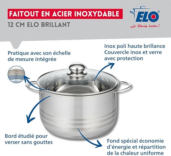 ELO COOKPOT LOW 20CM WITH GLASS LID BRILLIANT