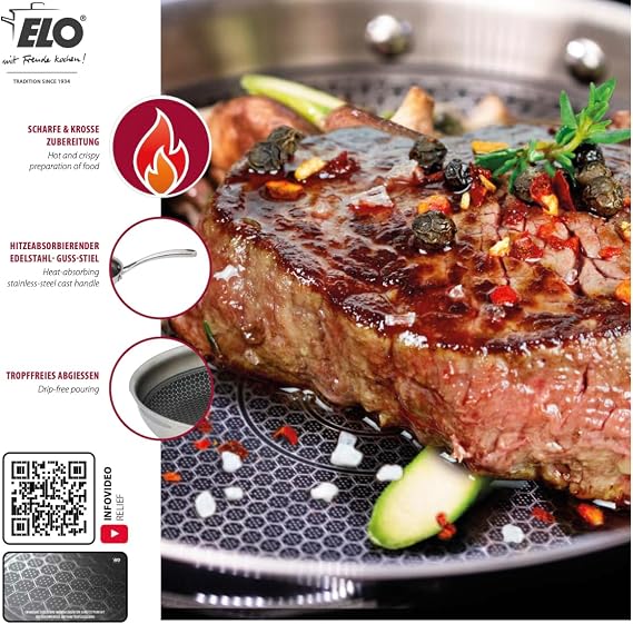 ELO RELIEF SOLUTION FRYING PAN W/HANDLE 32CM-PFAS-FREE HONEY