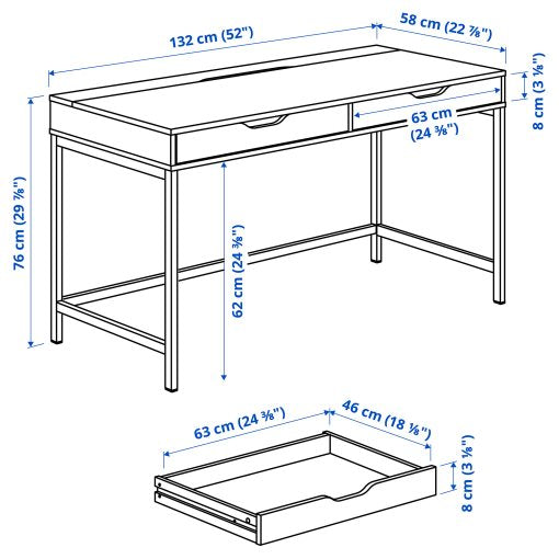 IKEA ALEX DESK , 132X58CM WHITE