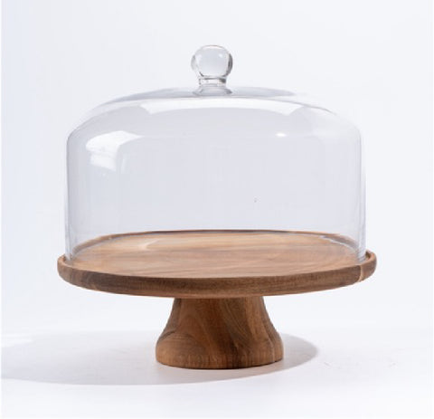 30CM CAKE DOME W ACACIA WOOD STAND