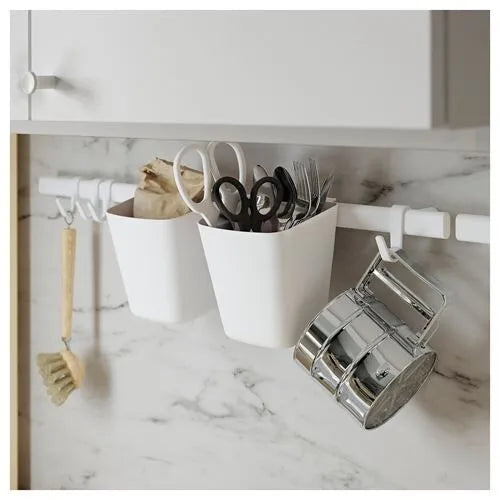 IKEA SUNNERSTA RAIL WITH 4 HOOKS AND 2 CONTAINERS WHITE