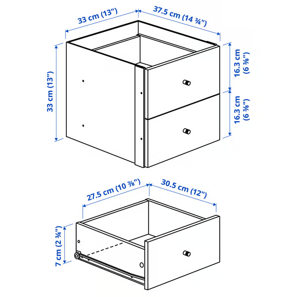 IKEA INSERT WITH 2 DRAWERS, BLACK-BROWN