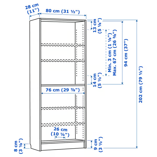 IKEA BILLY BOOKCASE 80X202CM, BLACK OAK EFFECT