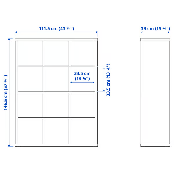 IKEA KALLAX 3X4, 112X147CM , WHITE STAINED OAK EFFECT