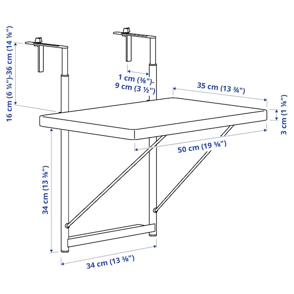 IKEA TORPARO BALCONY TABLE , 50CM , WHITE