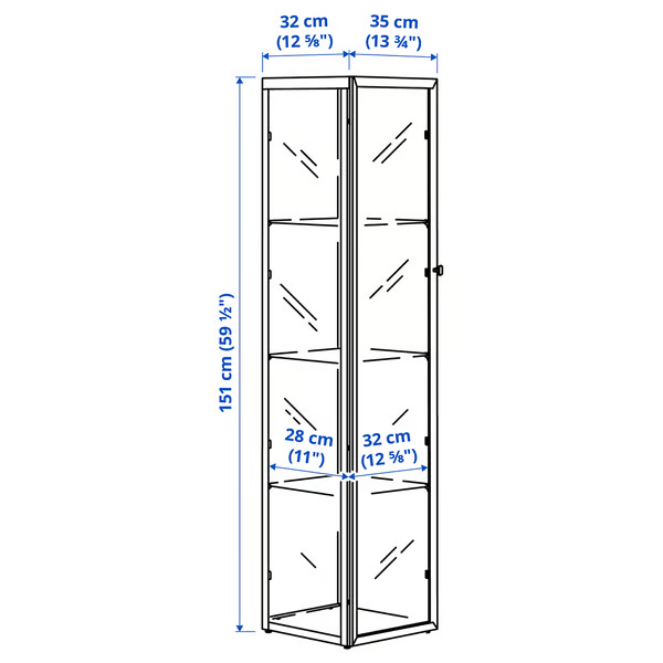 IKEA BLALIDEN GLASS-DOOR CABINET, WHITE 35 x 32 x 151 cm