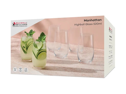 MAXWELL & WILLIAM MANHATTAN HIGHBALL GLASS 6PCE 520ML