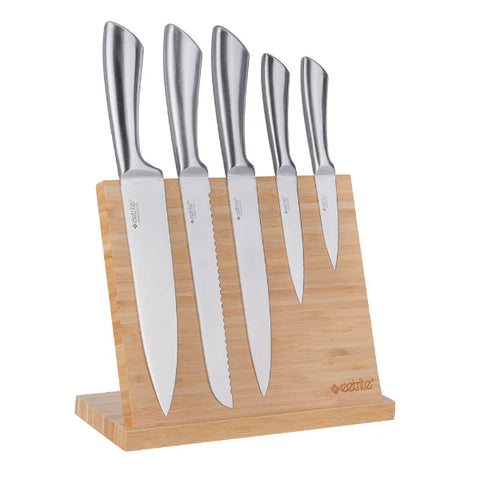 EETRITE 6PC STAINLESS STEEL KNIVES W/BAMBOO