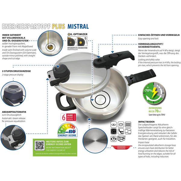 ELO PRESSURE COOKER 22CM/ 4,5L /ODS MISTRAL