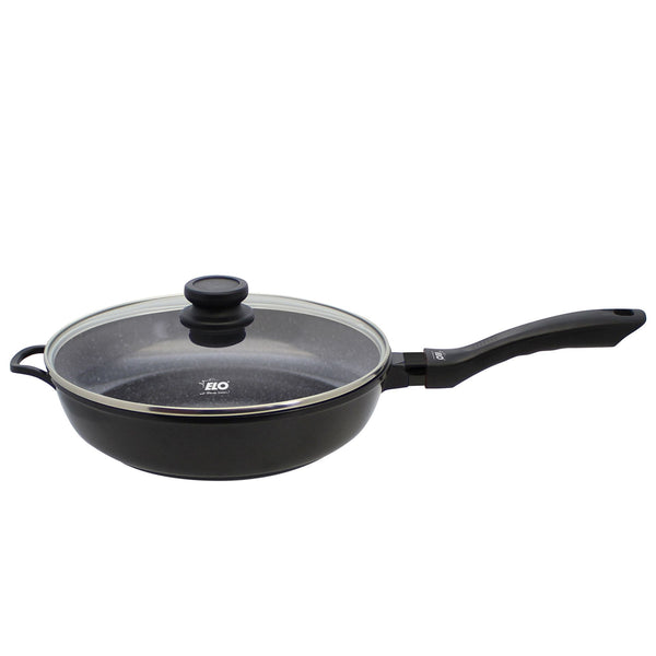 ELO DEEP FRYPAN 28CM WITH GLASS LID & HELPER HANDLE MARMORIT