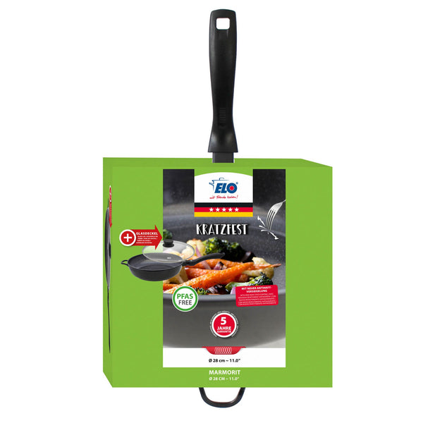 ELO DEEP FRYPAN 28CM WITH GLASS LID & HELPER HANDLE MARMORIT