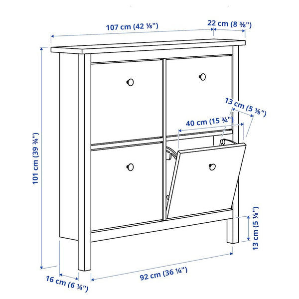 IKEA HEMNES SHOE CABINET WITH 4 COMPARTMENTS 10X22X101CM WHI
