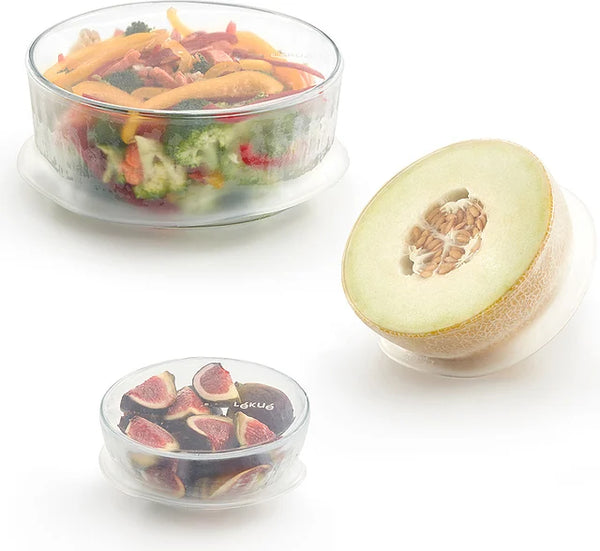 LEKUE REUSABLE STRETCH LIDS SET OF 3 - TRANSPA