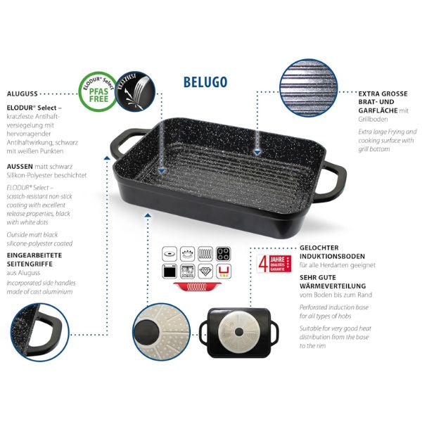 ELO RECTANGULAR ROASTER WITH BBQ-RIDGES 41X26CM BELUGO
