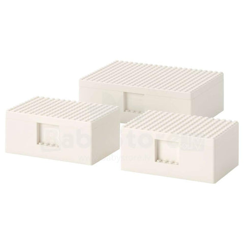 IKEA BYGGLEK LEGO BOX WITH LID SET OF 3, WHITE