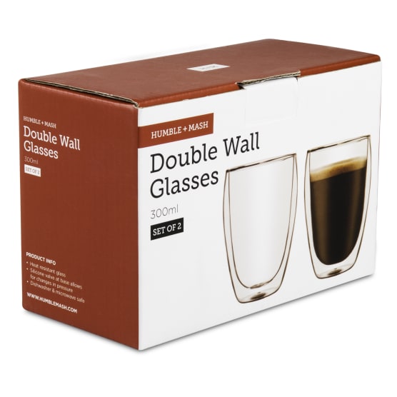 HUMBLE & MASH DOUBLE WALL GLASSES, SET OF 2 300mL