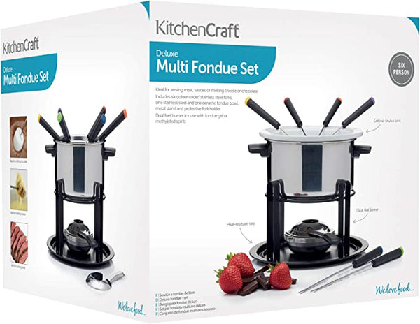 KITCHENCRAFT DELUX SS MEAT CHEESE & CHOC FONDUE SET