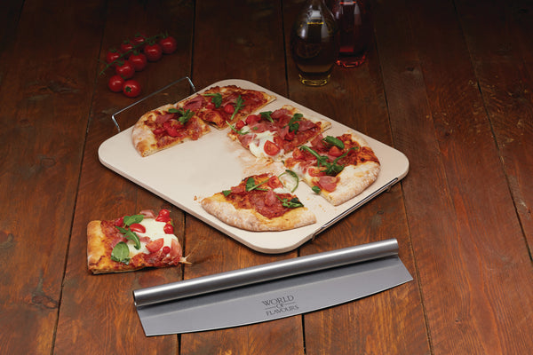 WORLD OF FLAVOUR ITAL LARGE PIZZA STONE & CUTTER RECTANGLE