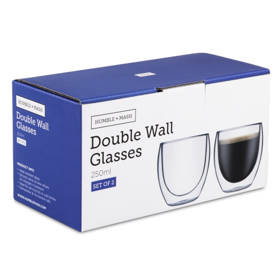 HUMBLE & MASH DOUBLE WALL CAPPUCCINO GLASSES, SET OF 2 250ml